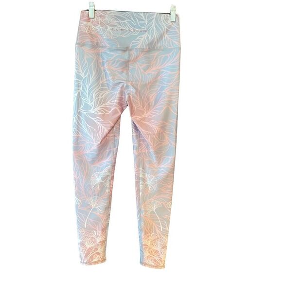 Cima Activewear OSFA Light Pastel Blue Pink Floral High Compression Leggings - Picture 2 of 8